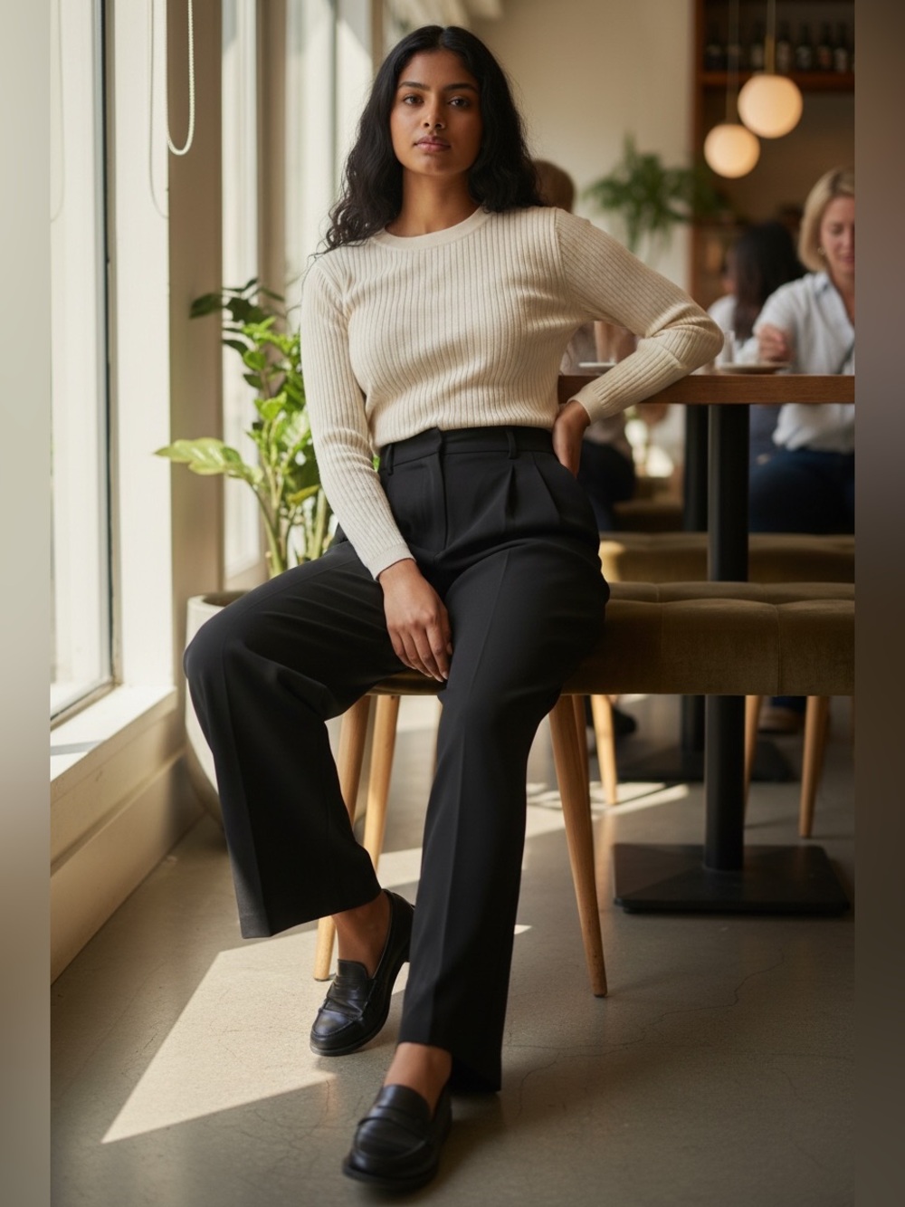 Women's Black Wide-Leg Tailored Pants - Medium Petite - Picture 2 of 5